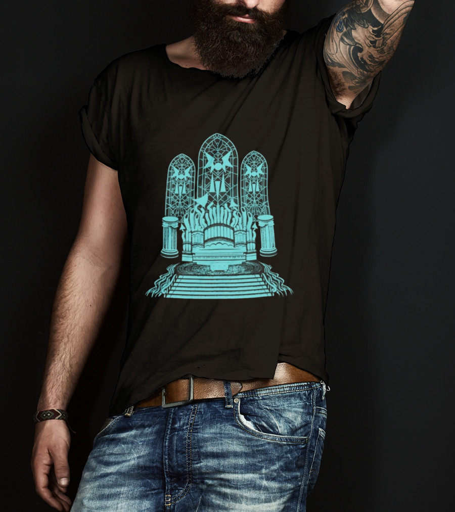 Stained Glass Organ Throne With Gothic Cathedral Window Arches T-Shirt