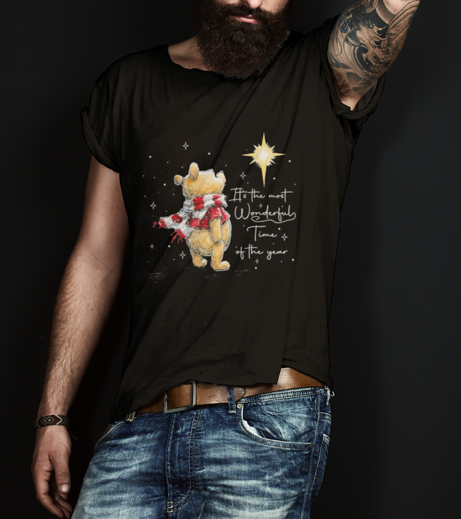 It's The Most Wonderful Time Of The Year Christmas Winnie The Pooh Star And Scarf T-Shirt