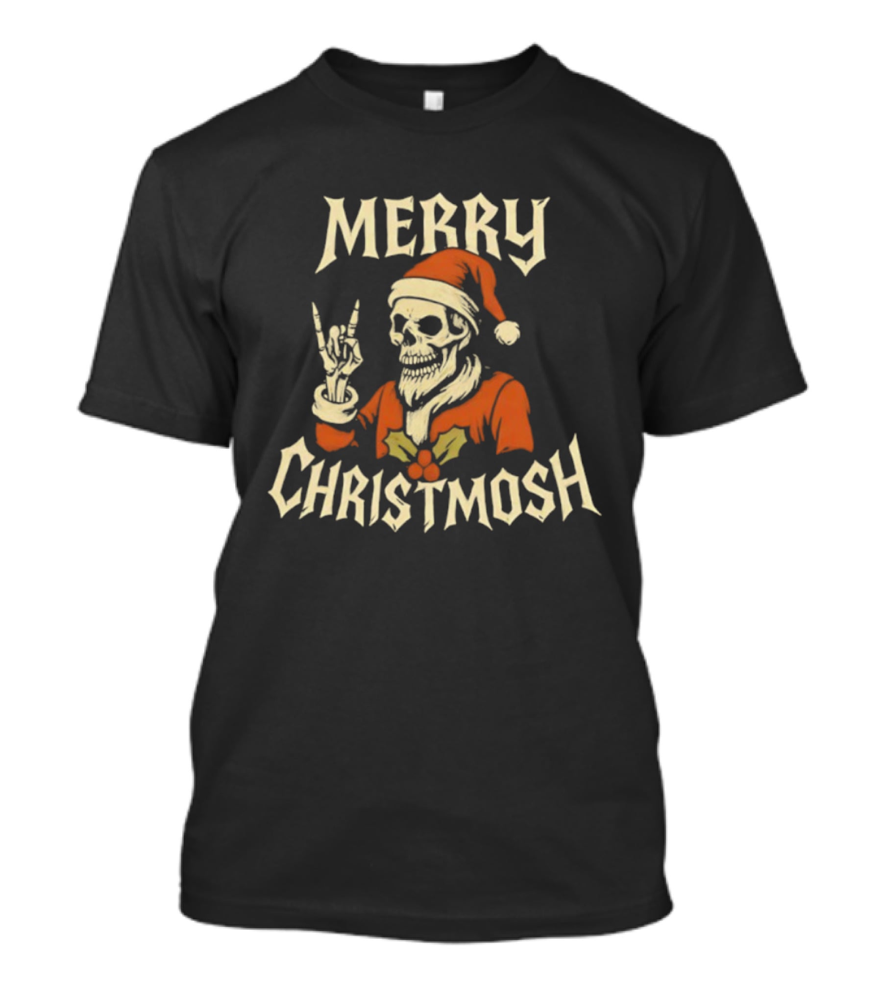 Santa Skeleton Rock And Roll Hand Merry Christmosh Christmas T-Shirt