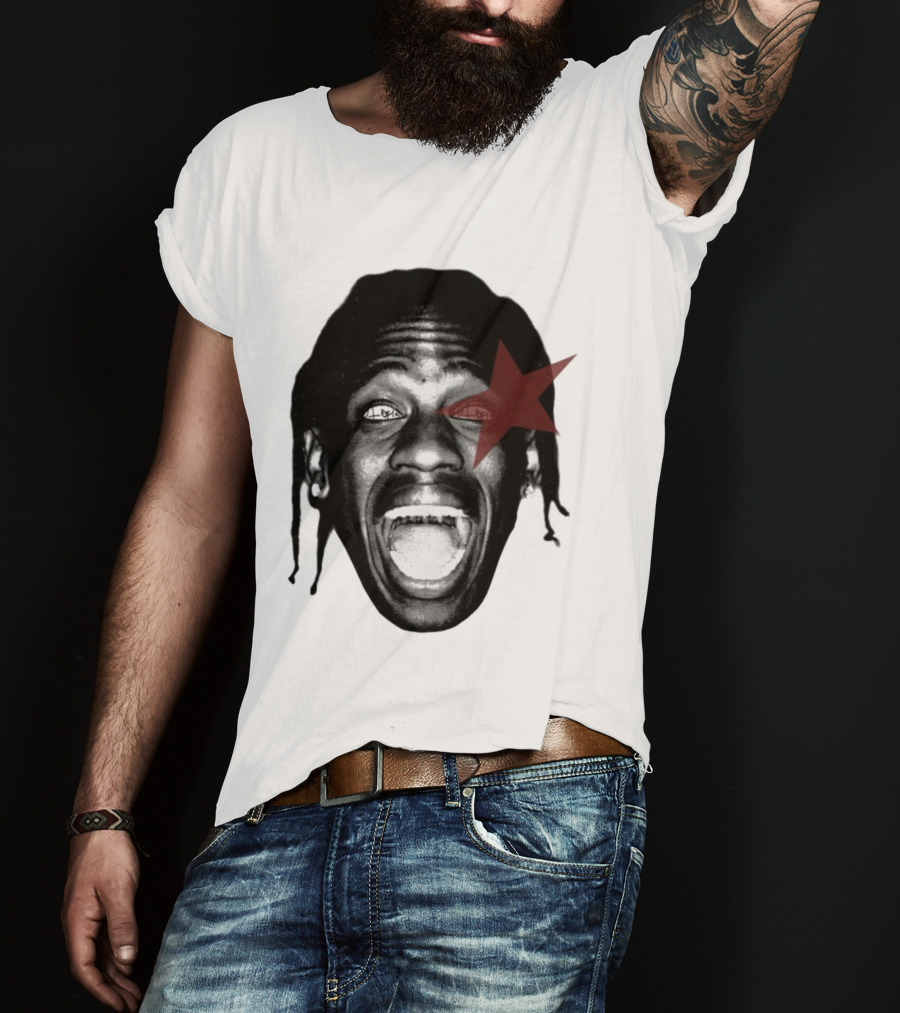 4028 Laflame Red Star Eye Black And White Face Graphic T-Shirt