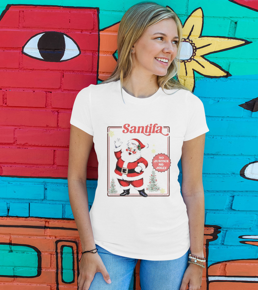 Santifa No Justice No Jolly Vintage Santa Anti Trump Christmas T-Shirt