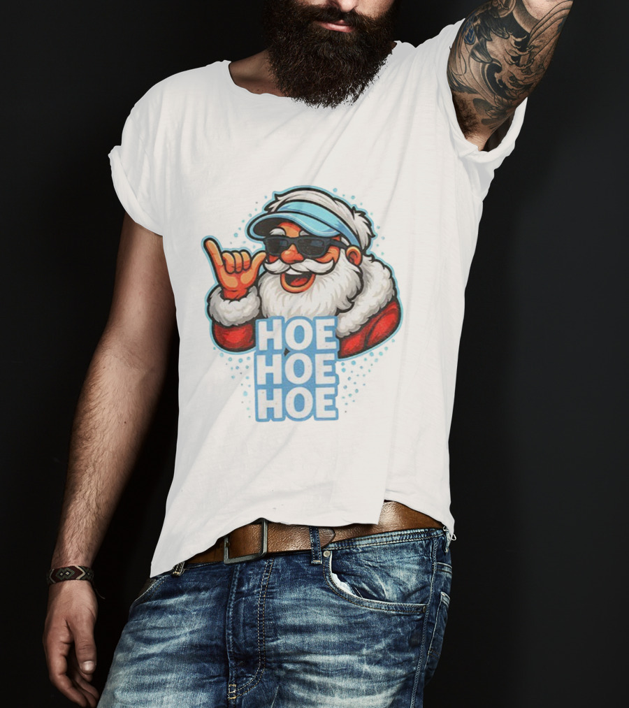 Ho Ho Ho Funny Football Christmas Santa With Sunglasses T-Shirt