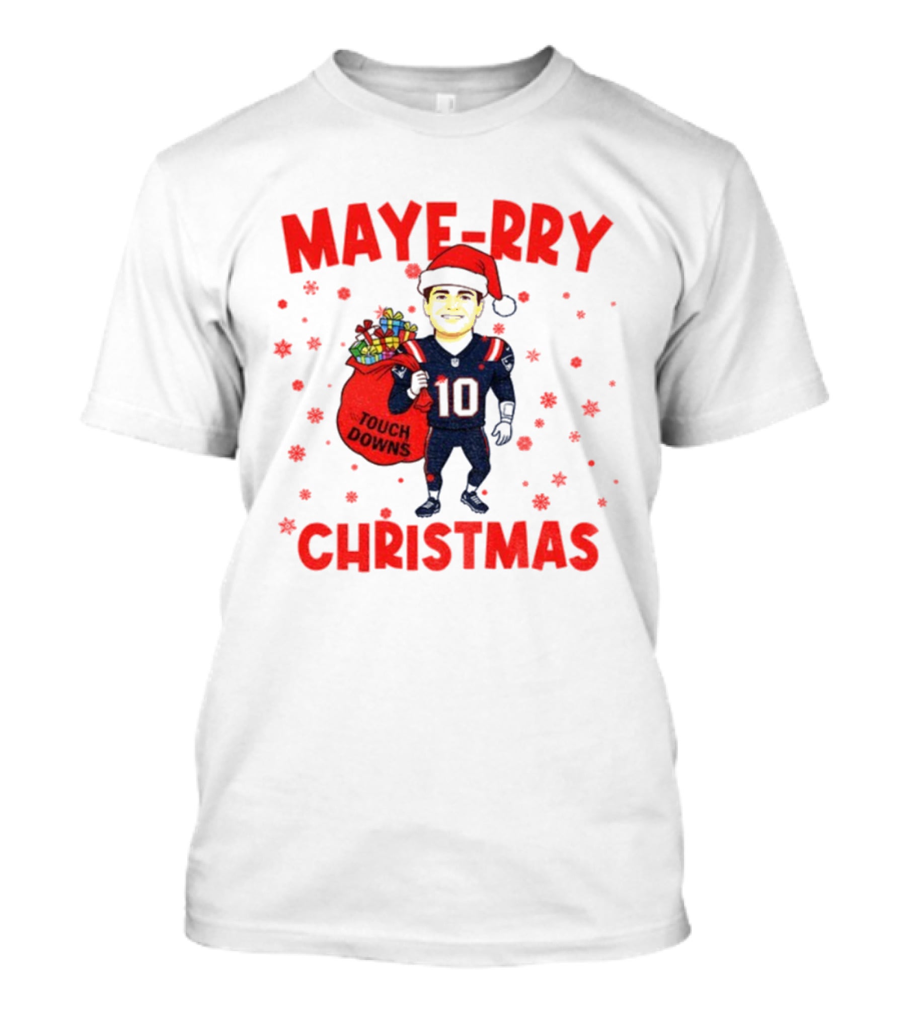 Maye-rry Christmas Drake Maye Santa Hat Touchdowns T-Shirt