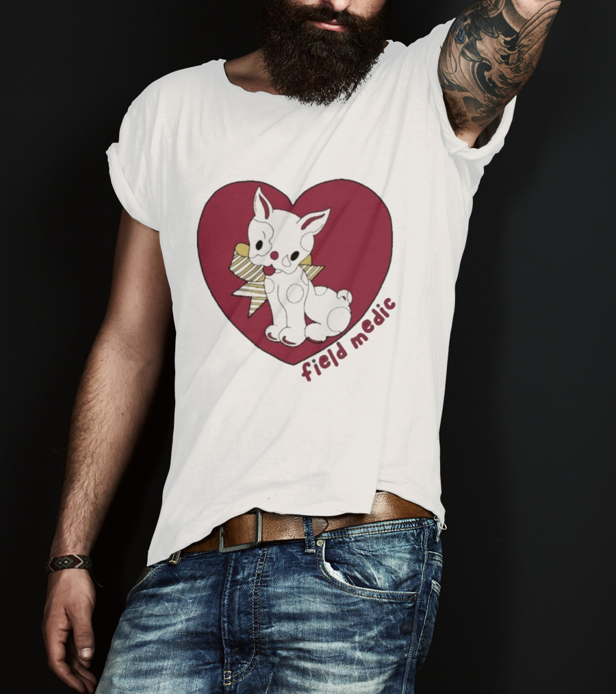 Field Medic Cute Dog Heart Bow Patchwork Style T-Shirt