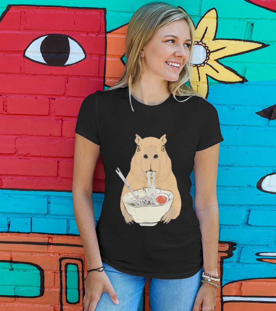 Capybara Eating Ramen Noodles Japanese Style T-Shirt