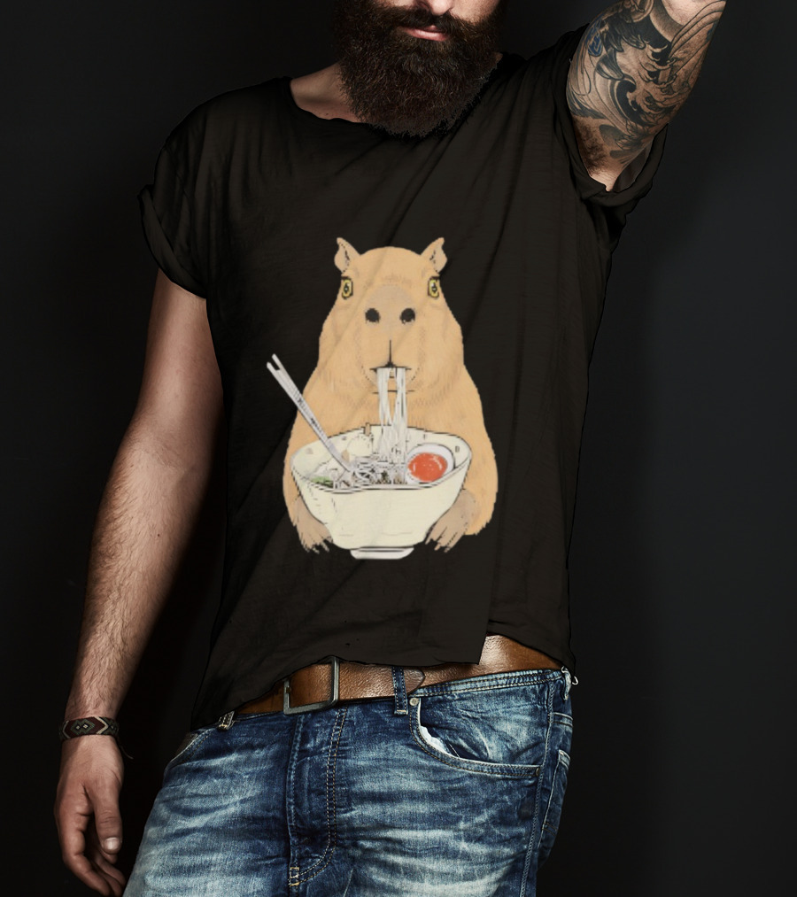 Capybara Eating Ramen Noodles Japanese Style T-Shirt