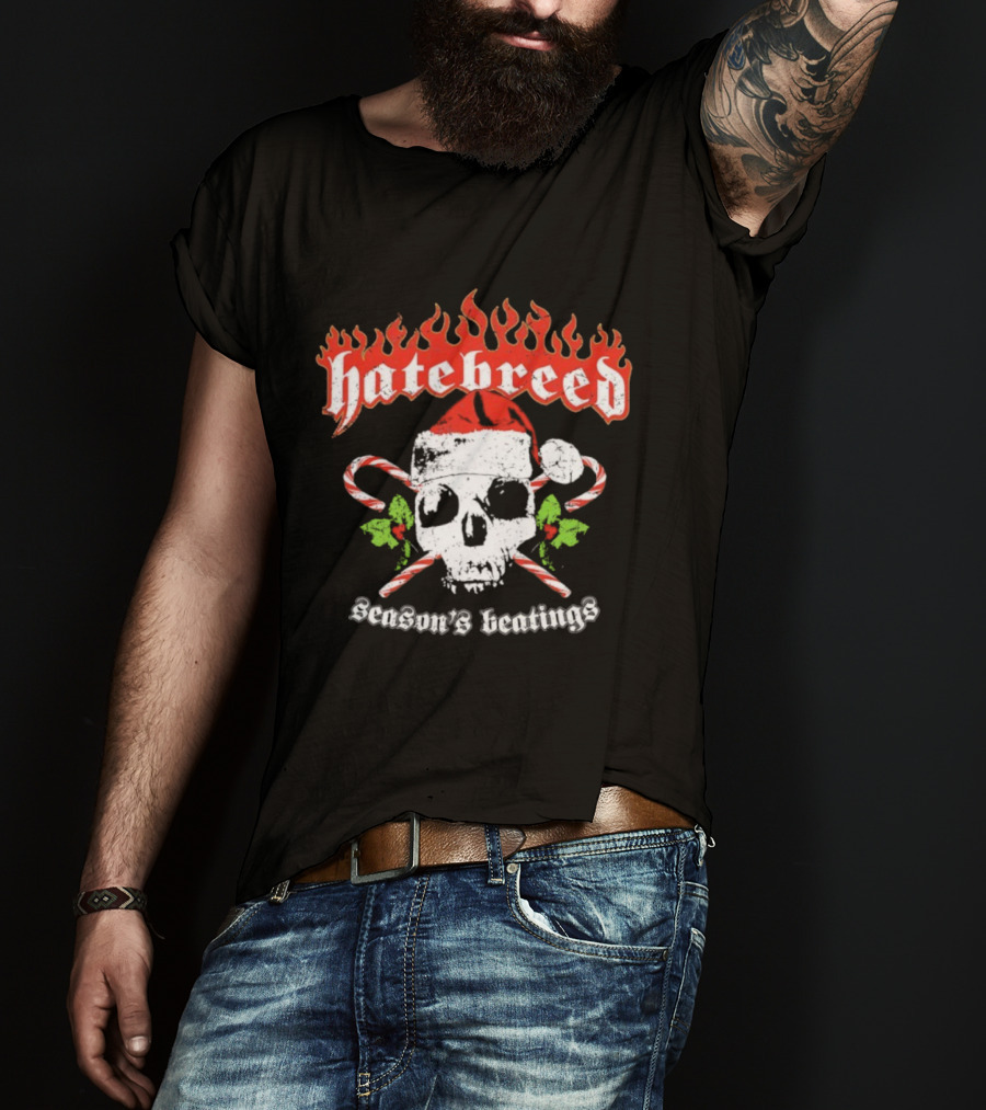 Hatebreed Flaming Logo Christmas Santa Skull Seasons Beatings T-Shirt