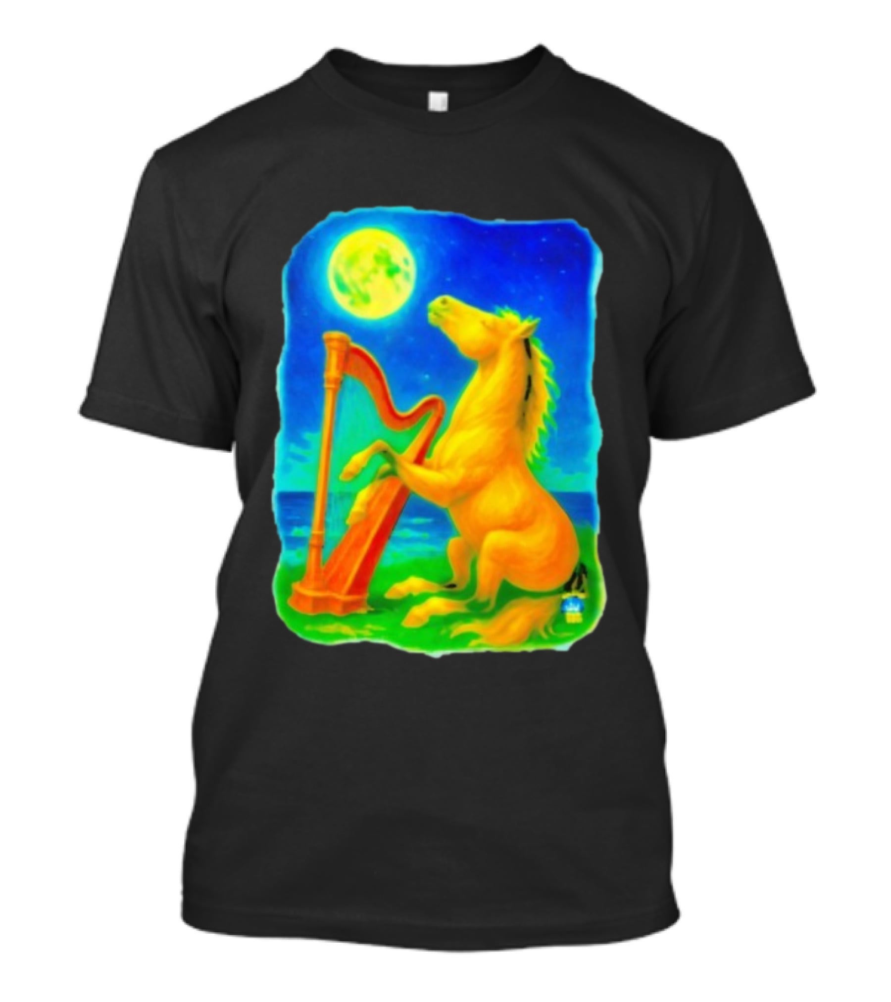 Magical Moonlit Horse Harp Player Fantasy Scene For Horse Lovers T-Shirt
