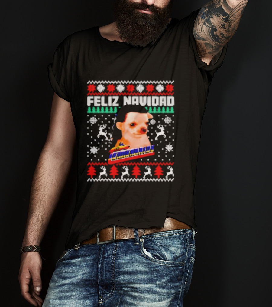 Feliz Navidad Los Temerarios Dog Ugly Christmas Sweater Design T-Shirt