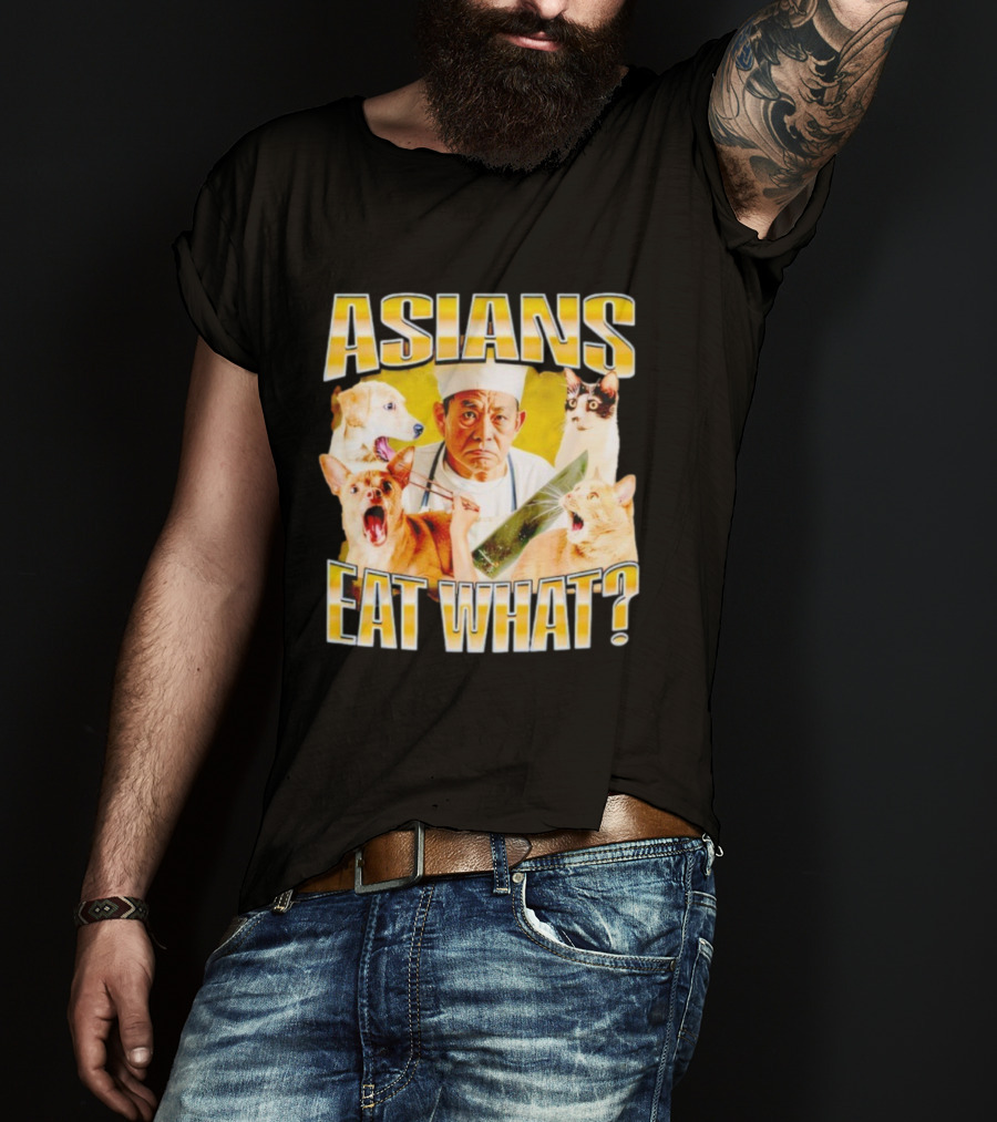 Asians Eat What Chef With Knife And Surprised Cats T-Shirt