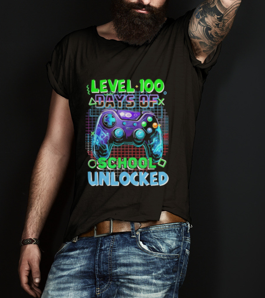 Level 100 Days Of School Unlocked Video Games Controller T-Shirt