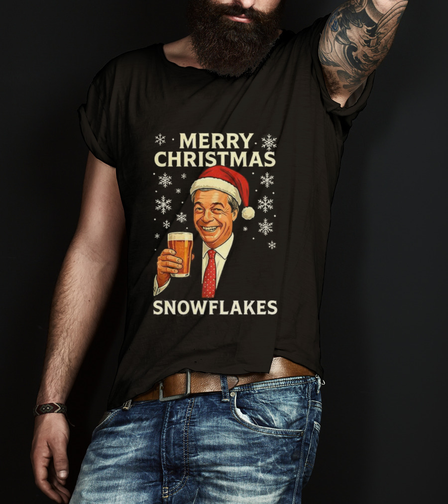 Merry Christmas Snowflakes Nigel Farage Raises His Glass Caricature T-Shirt