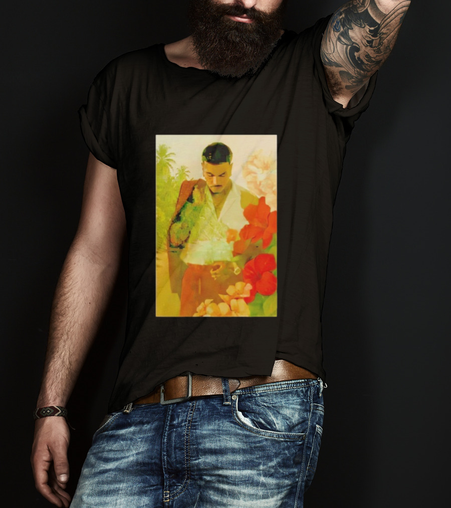 Rauw Alejandro Tropical Floral Portrait With Suit And Flowers T-Shirt