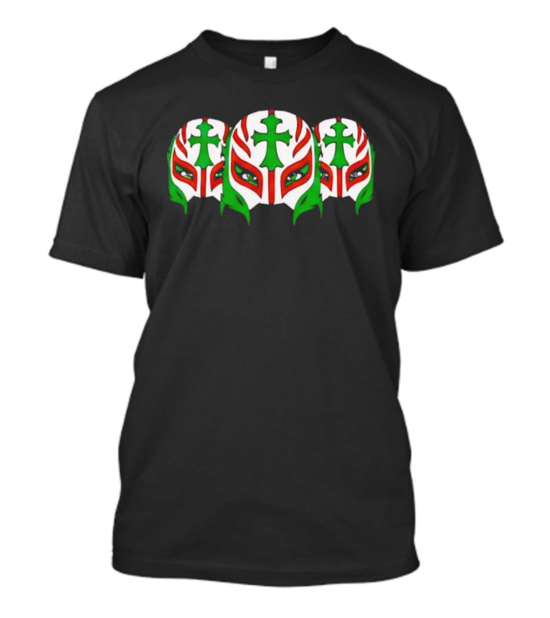 Rey Mysterio Three Mexican Flag Color Masks With Green Cross T-Shirt
