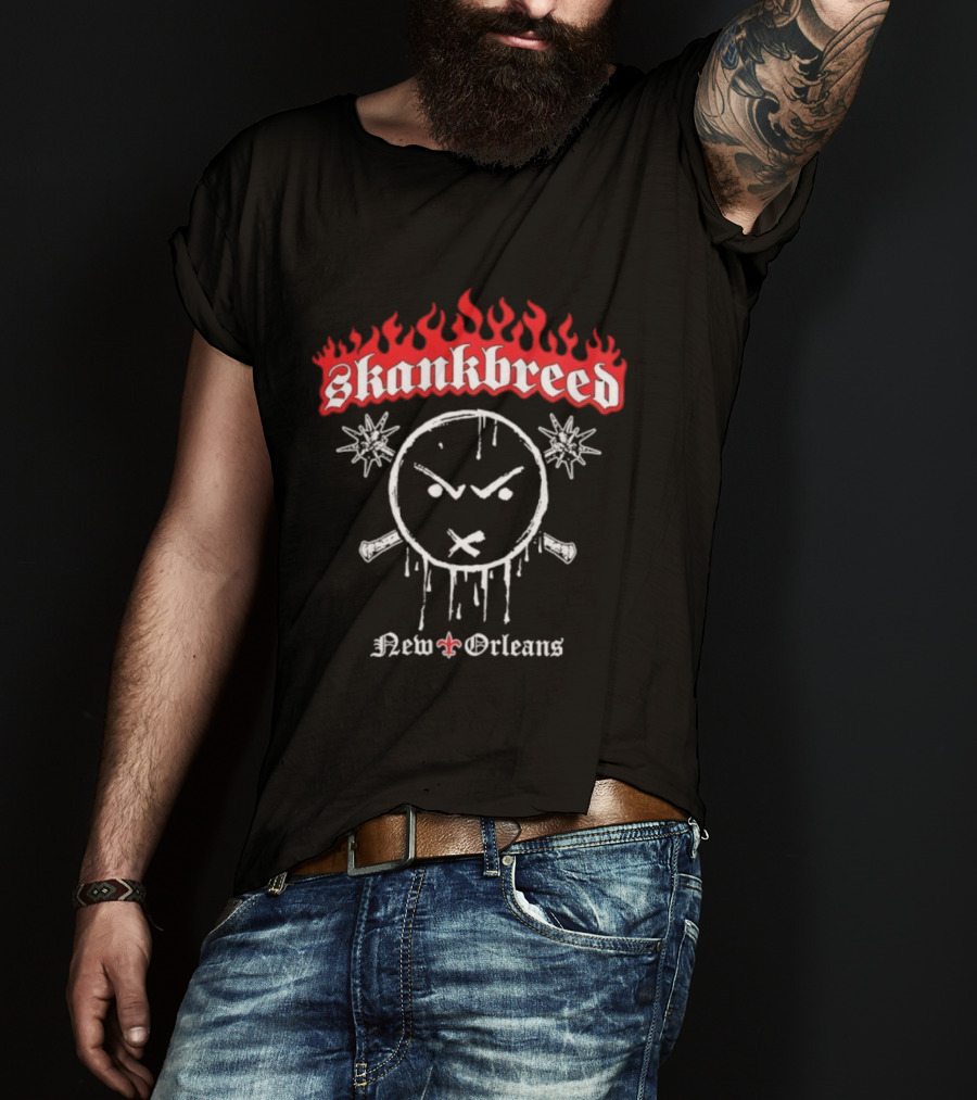 Skankbreed New Orleans Flames And Skull Icon Fleur-de-Lis T-Shirt
