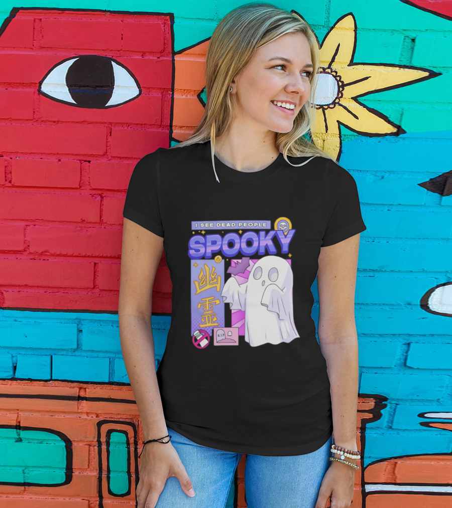 I See Dead People Spooky Ghost RIP Skull Asian Characters T-Shirt