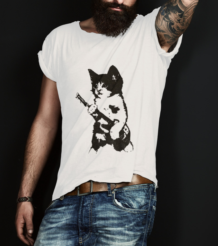 Rockstar Kitten Vintage Gun Holder Retro Style T-Shirt