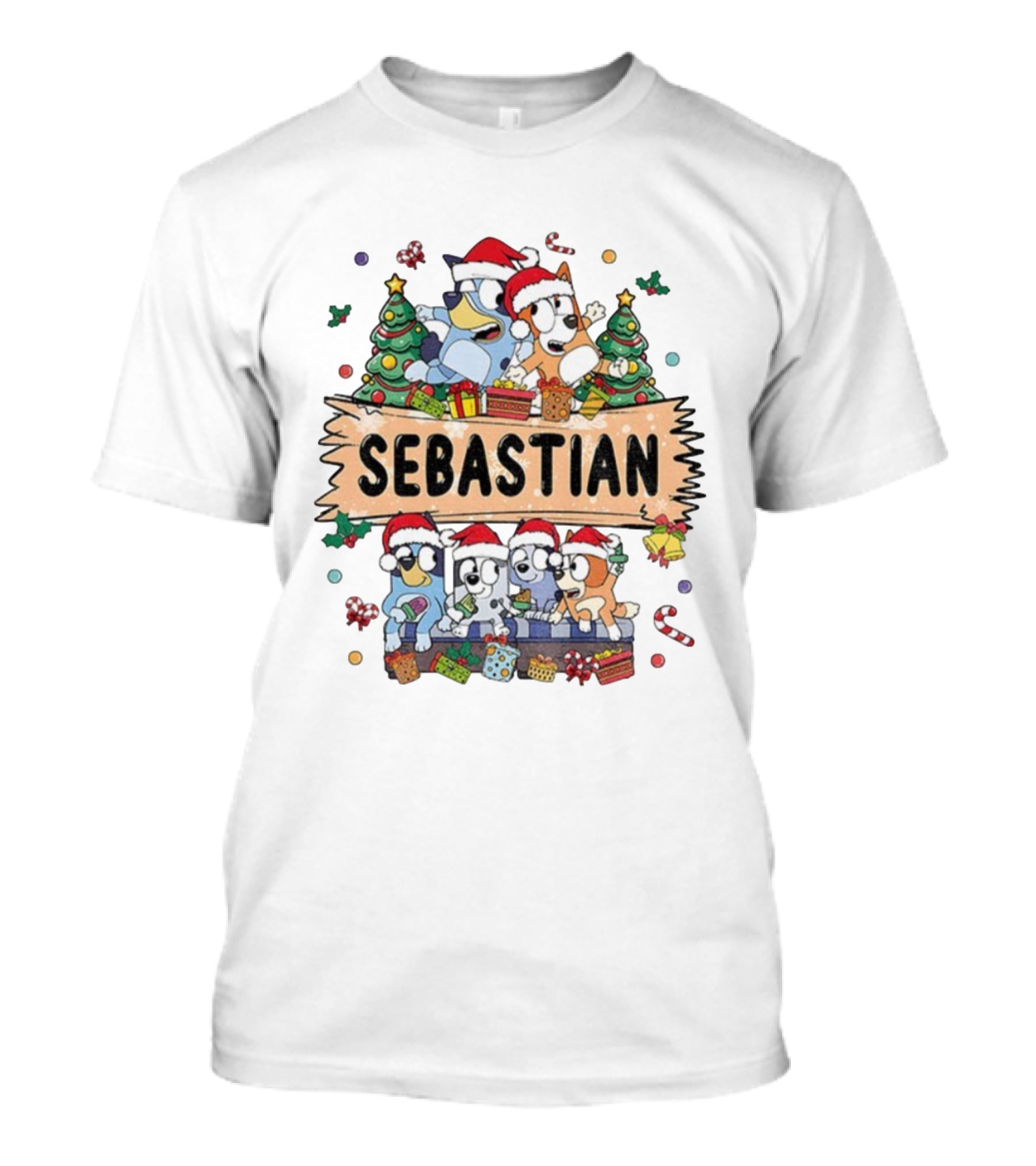 Sebastian Bluey Family Christmas Santa Hats Holiday Celebration T-Shirt