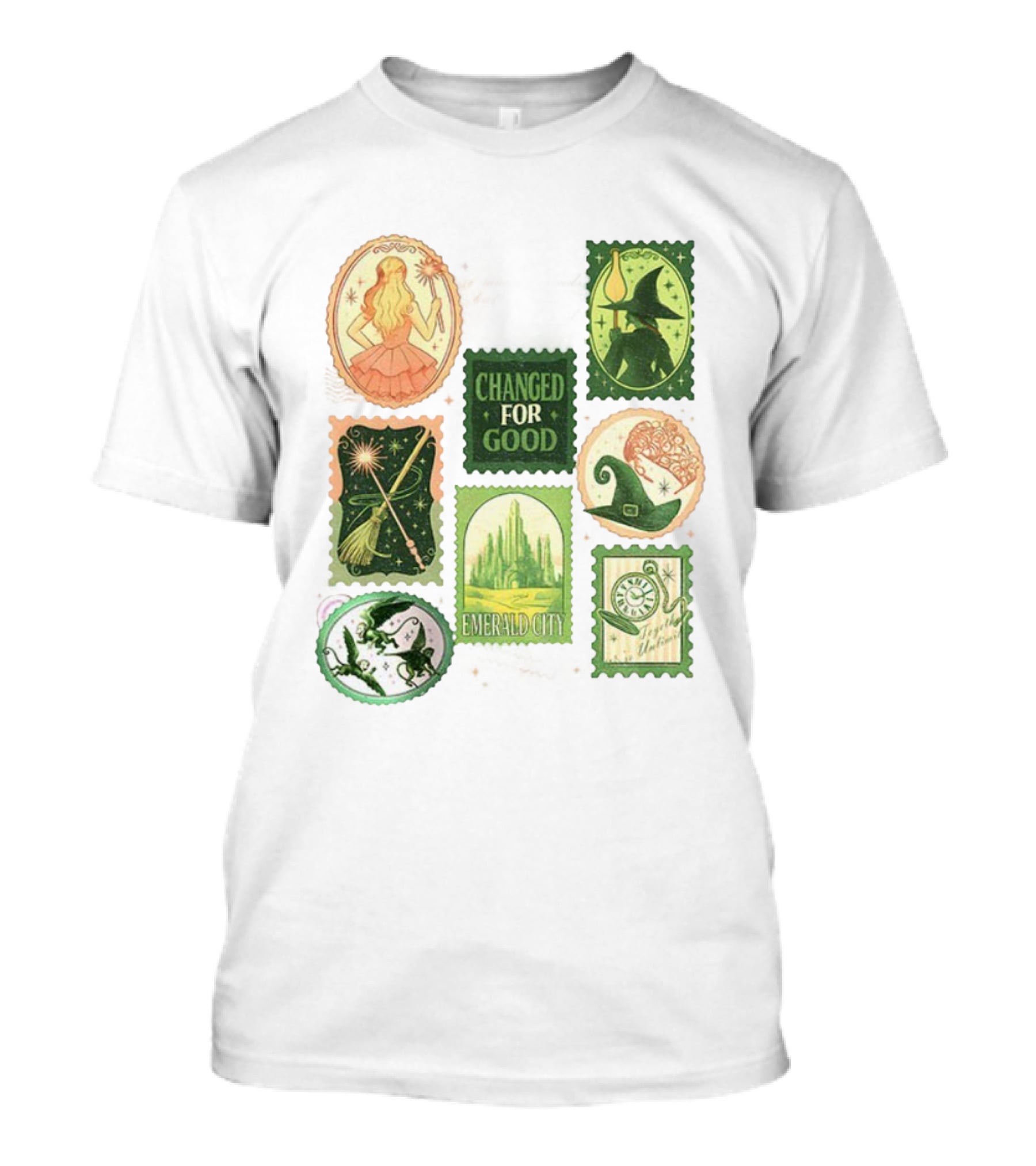 Wicked Changed For Good Emerald City Merry Christmas Glinda Elphaba Wizard Wand Witch Hat T-Shirt