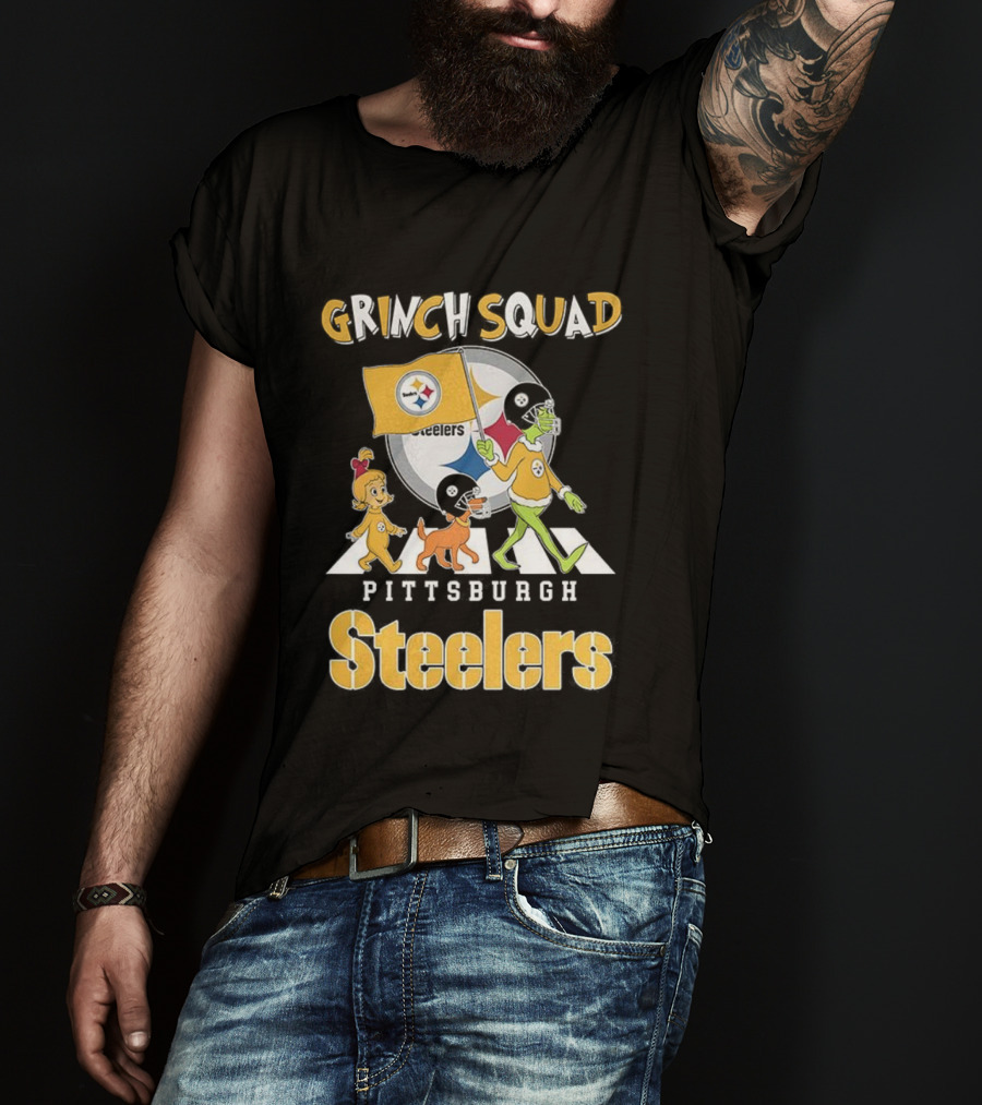 Grinch Squad Pittsburgh Steelers Christmas Abbey Road Football Team T-Shirt