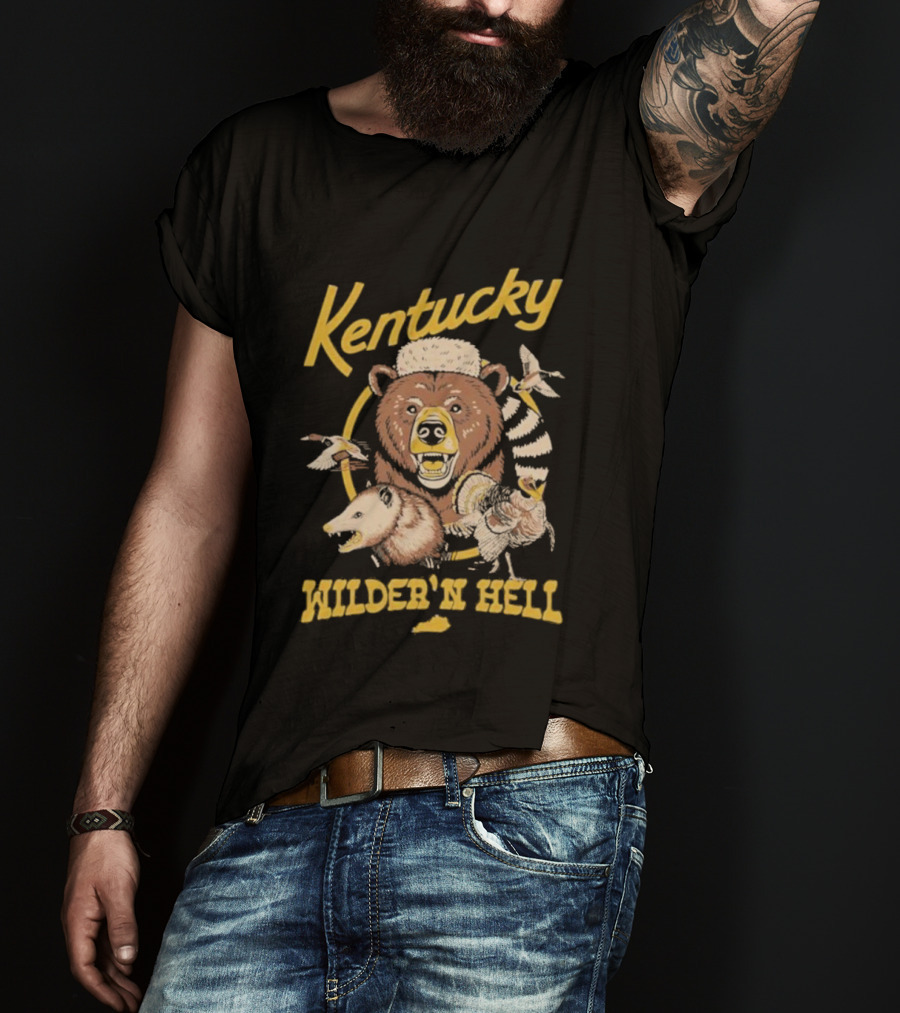 Kentucky Wilder’n Hell Bear With Hat And Feather Burst T-Shirt