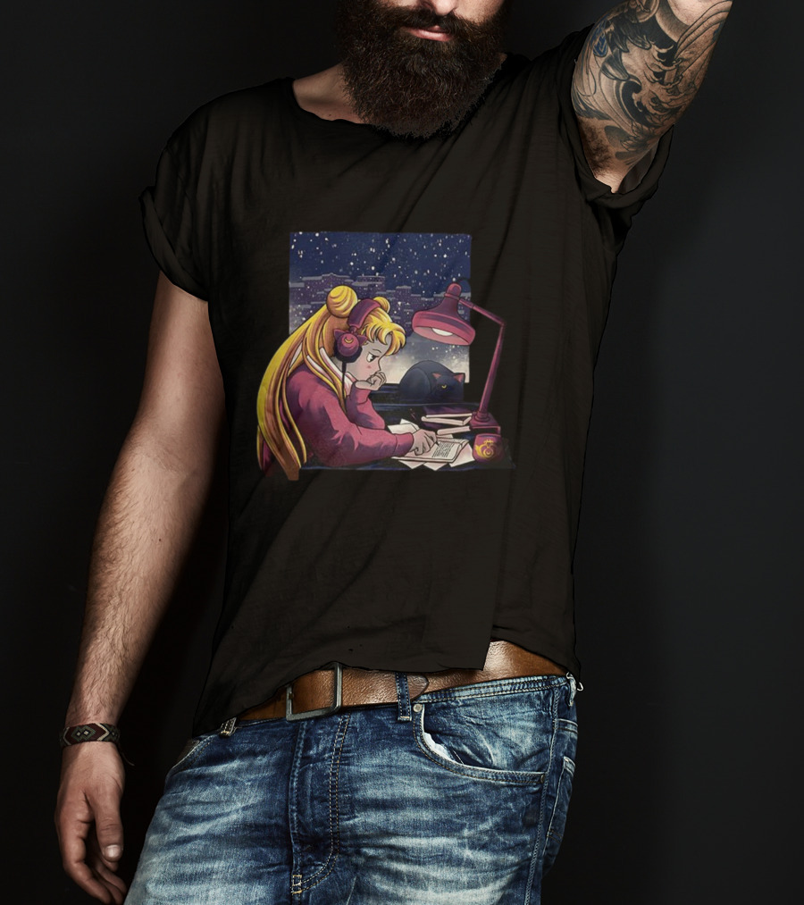 Tsukino Usagi Sailor Moon Lofi Aesthetic With Luna Cat T-Shirt