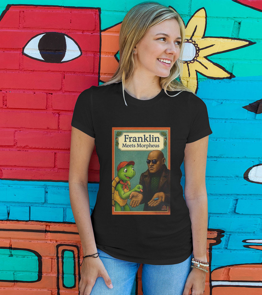 Franklin Meets Morpheus Turtle Red Blue Pill Choice Encounter T-Shirt
