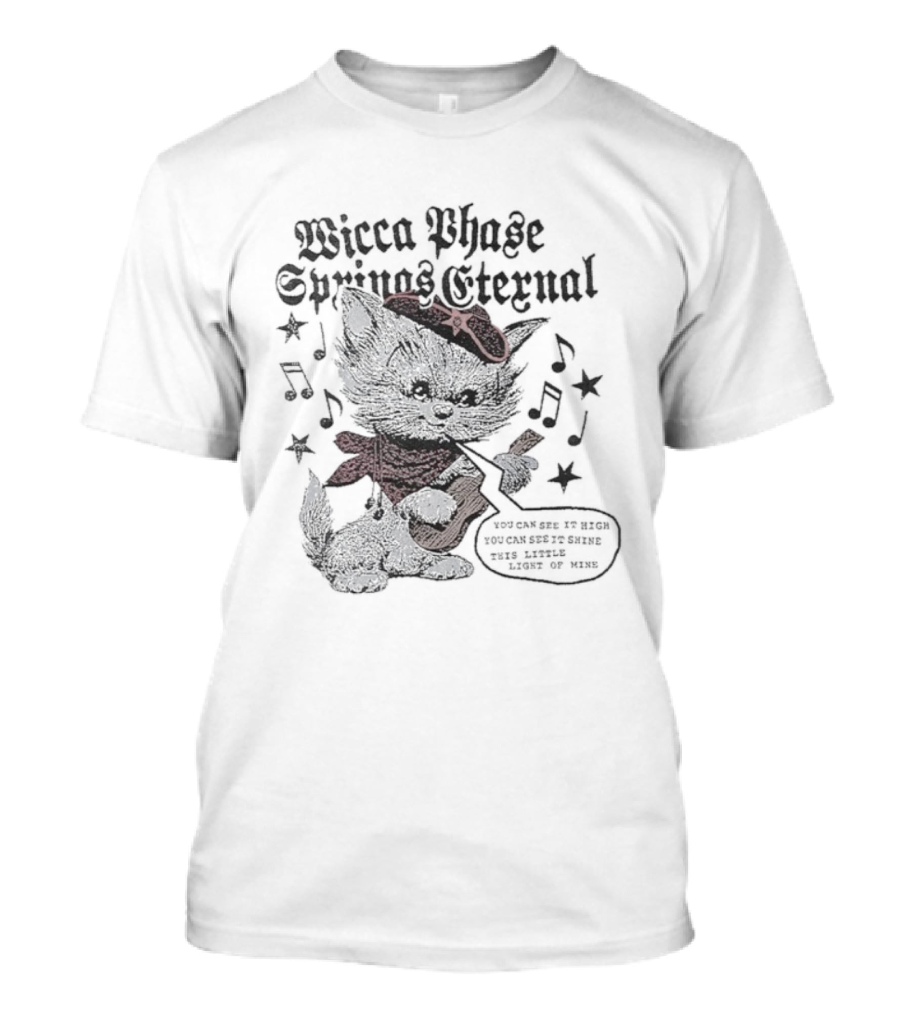 Wicca Phase Springs Eternal Cat Guitar This Little Light Of Mine Music Notes T-Shirt