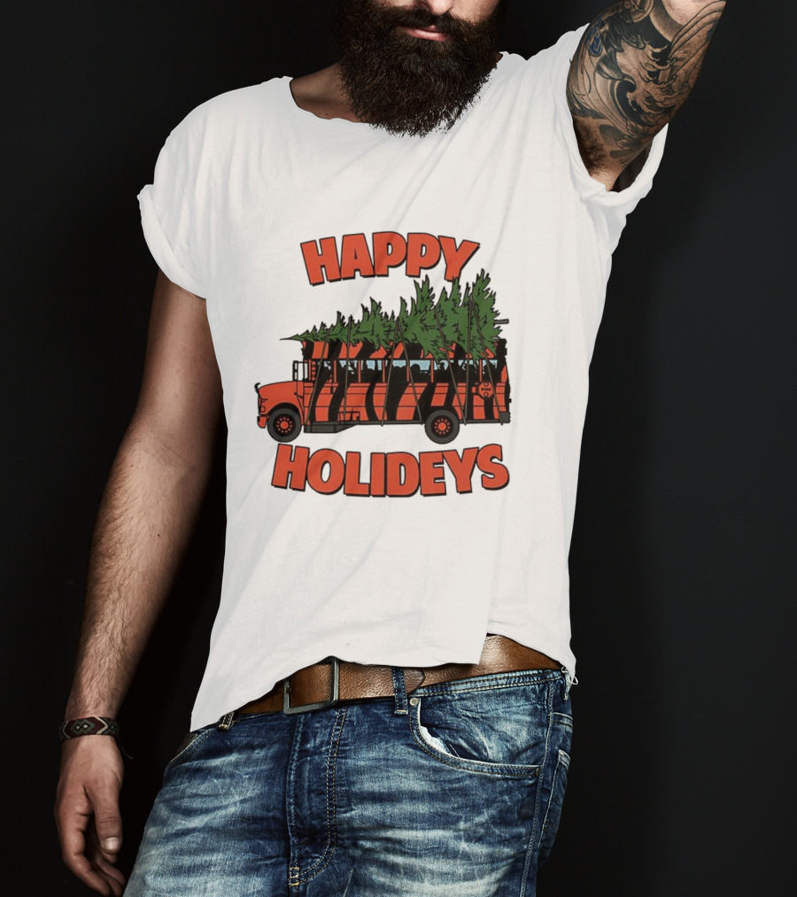 Cincinnati Bengals Happy Holidays Christmas School Bus T-Shirt