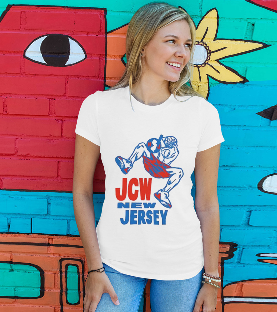 JCW New Jersey Basketball Dunking Figure Iconic Sports Style T-Shirt