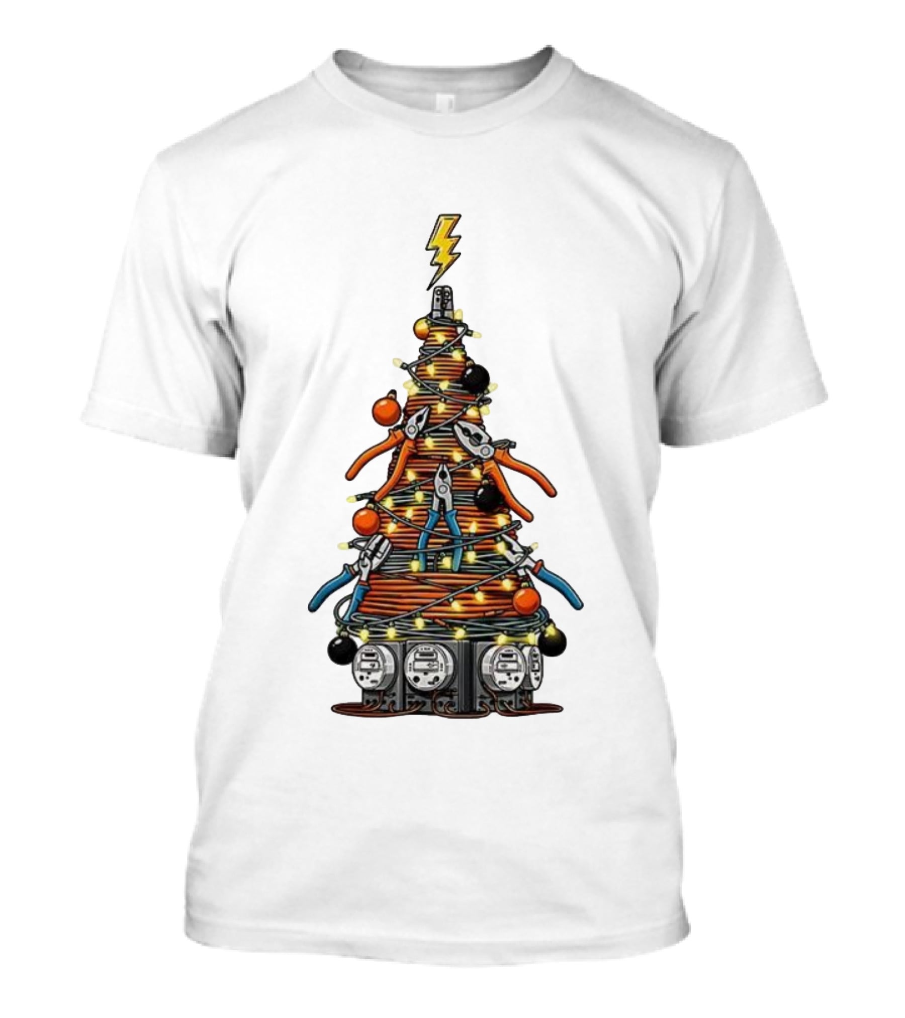 Electrician Christmas Tree Tools And Lights Holiday Display T-Shirt