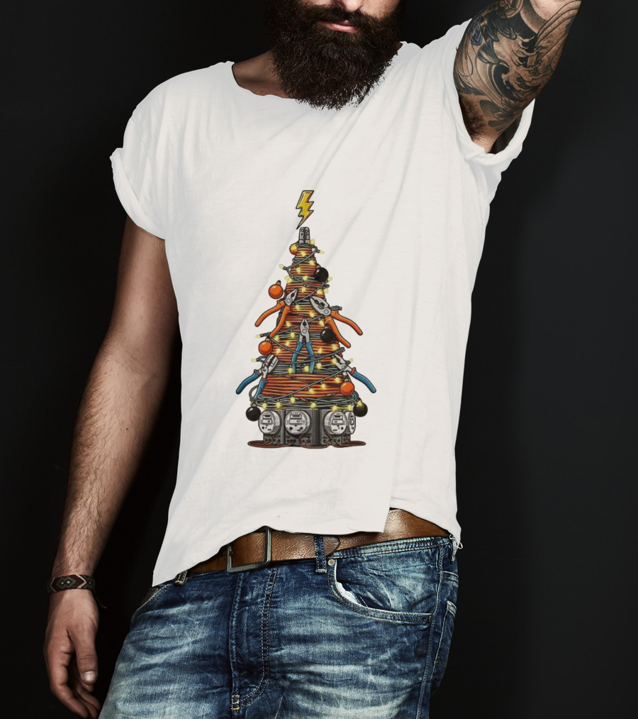 Electrician Christmas Tree Tools And Lights Holiday Display T-Shirt