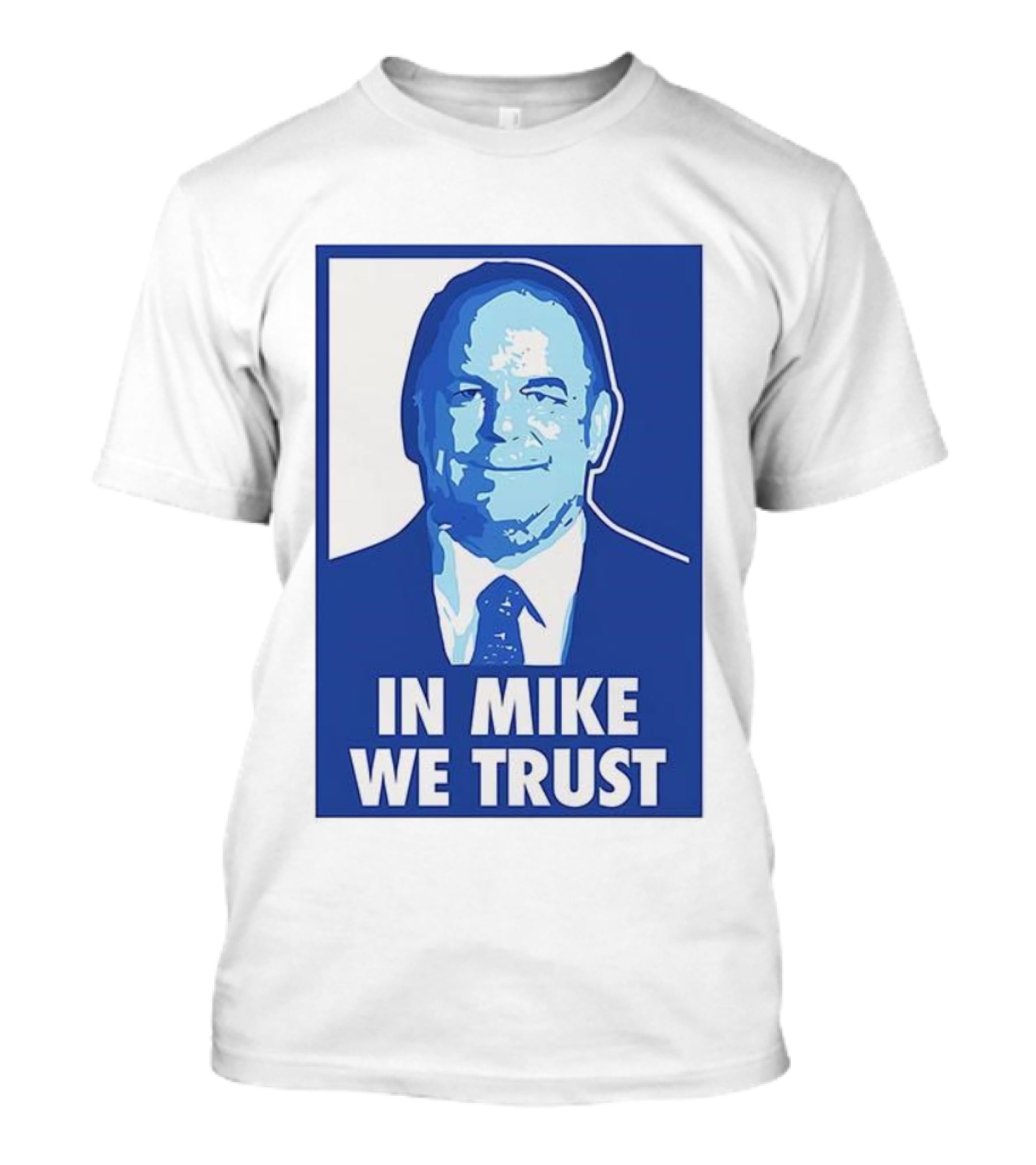 In Mike We Trust Mike Elko Blue Portrait T-Shirt