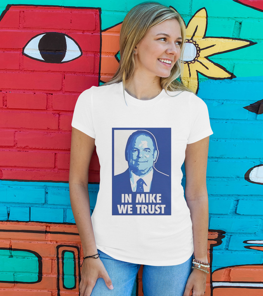 In Mike We Trust Mike Elko Blue Portrait T-Shirt