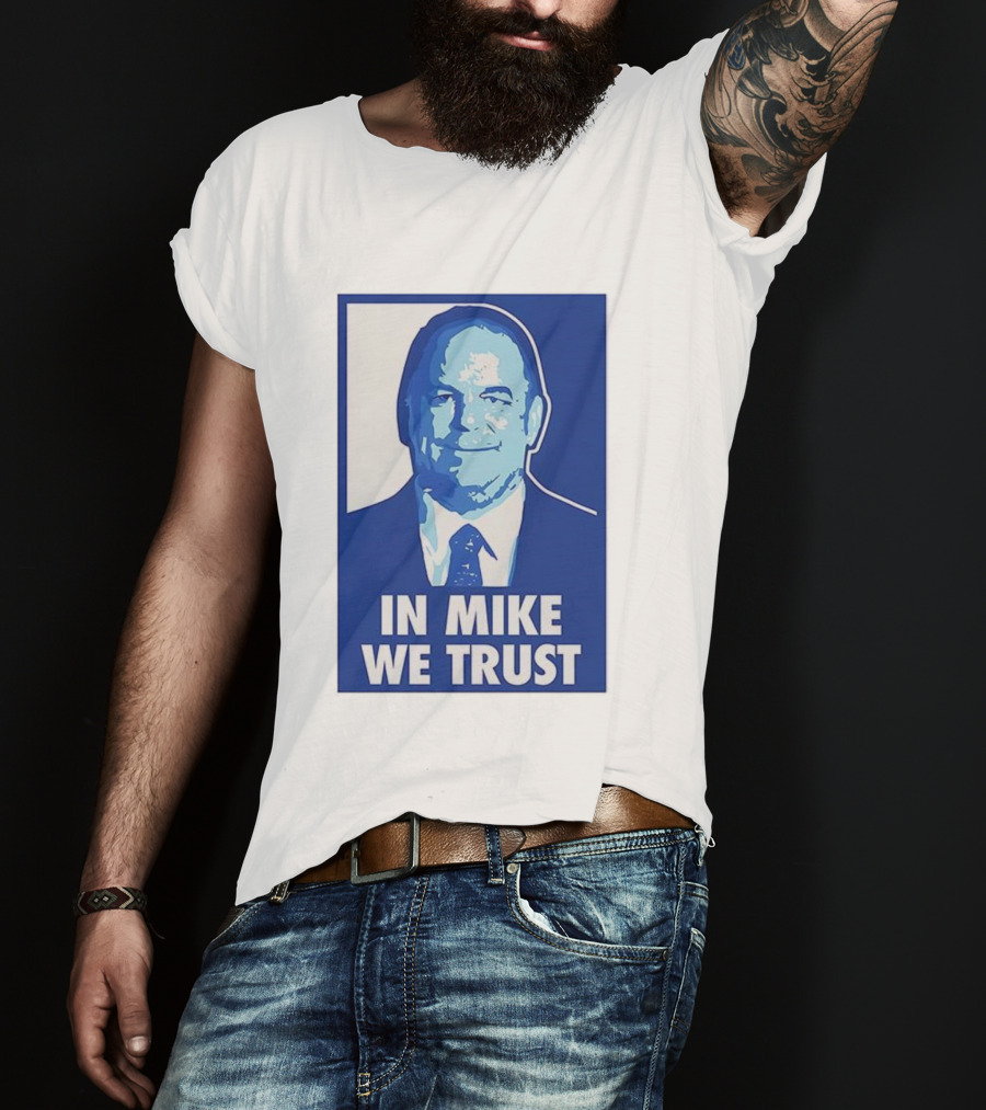 In Mike We Trust Mike Elko Blue Portrait T-Shirt