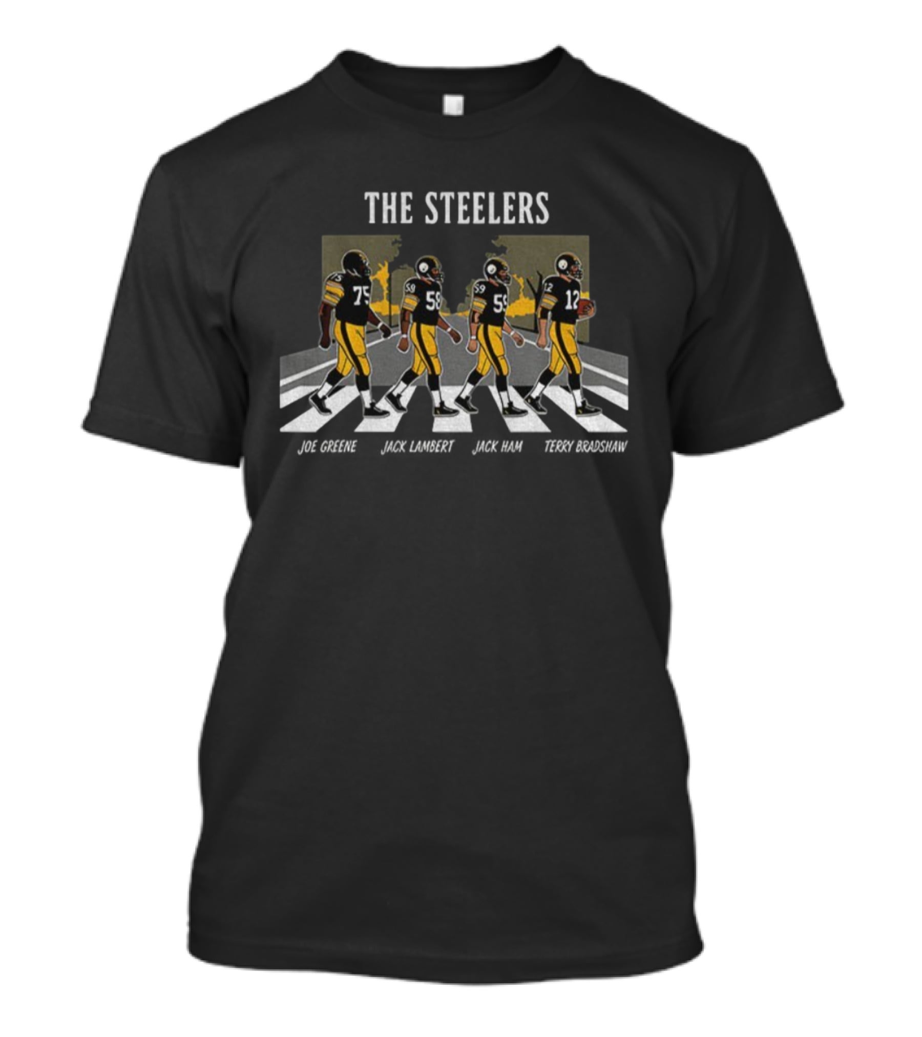 The Steelers Joe Greene Jack Lambert Jack Ham Terry Bradshaw Abbey Road Football T-Shirt
