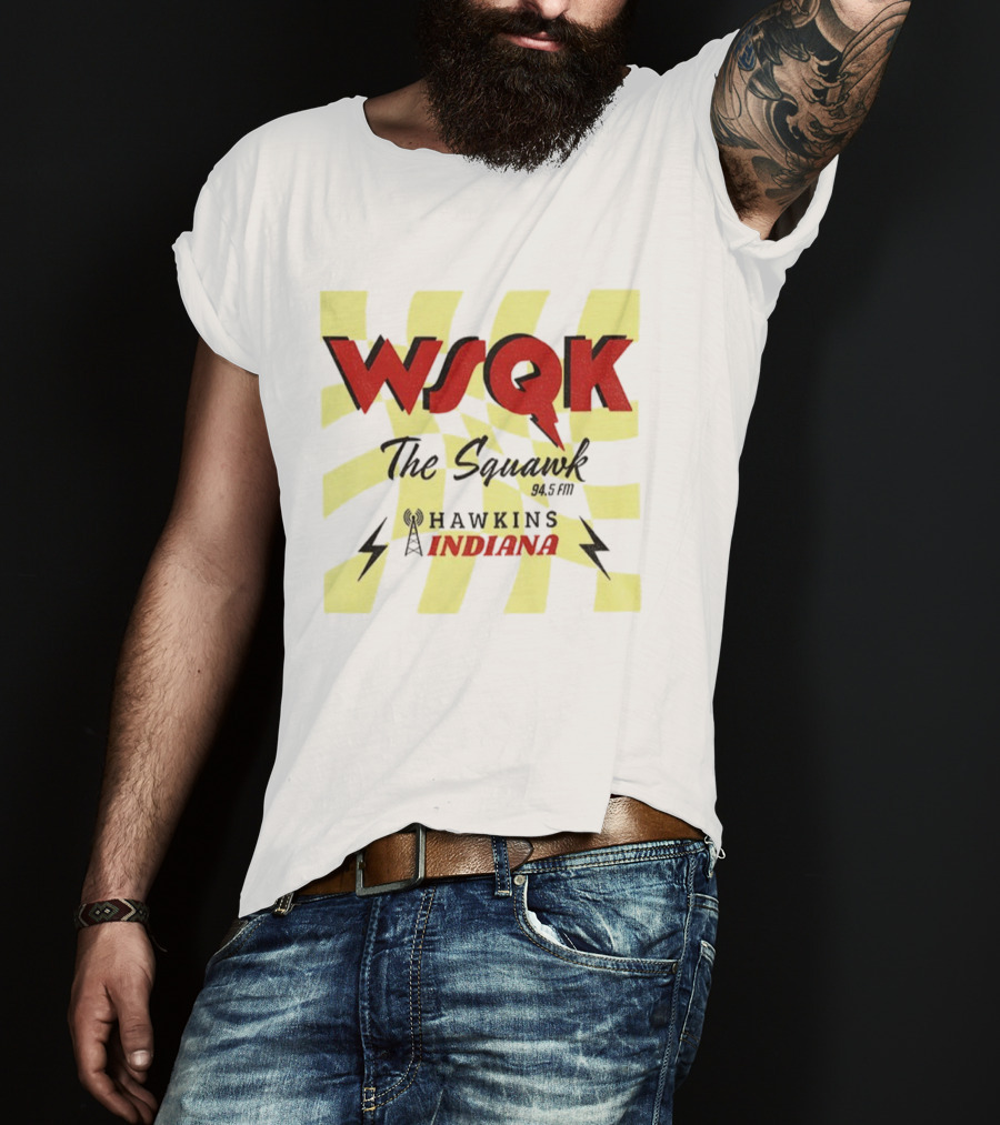 WSQK 94.5 FM The Squawk Hawkins Indiana Radio And Lightning Bolts T-Shirt