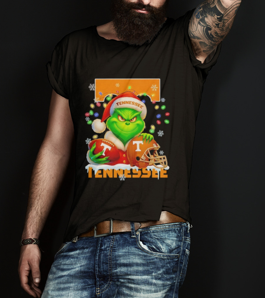 Grinch Tennessee Volunteers Helmet Football Merry Christmas T-Shirt