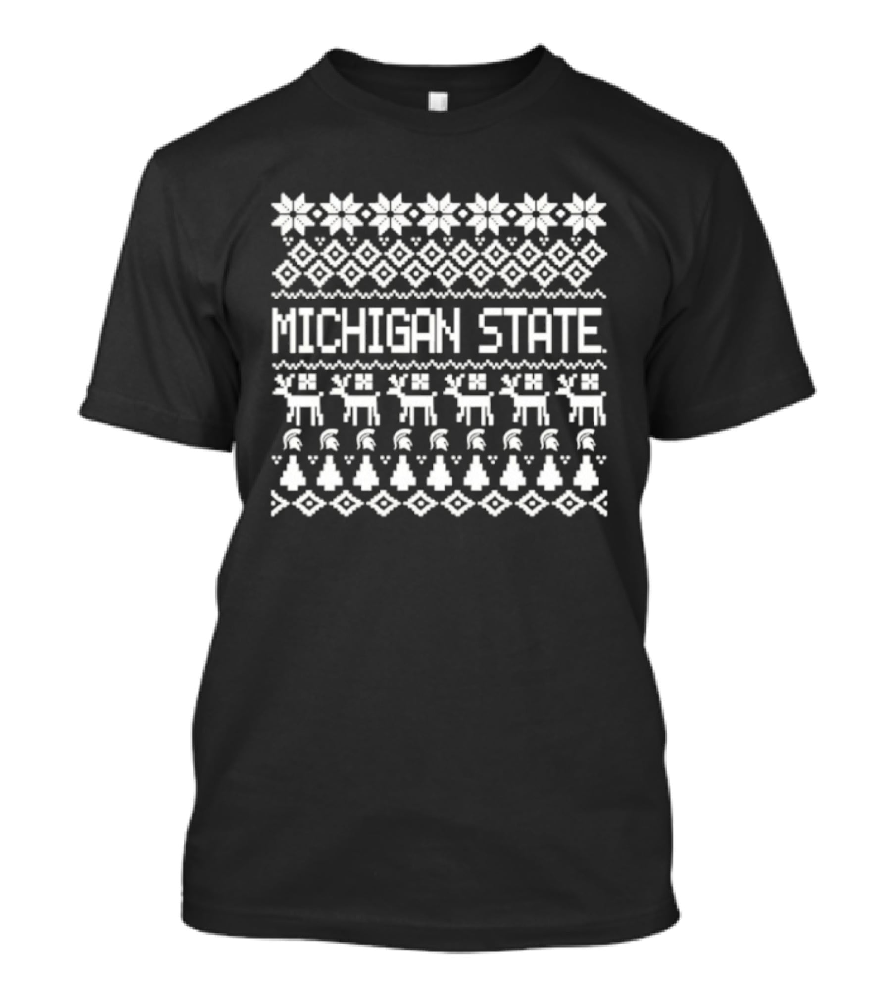Michigan State Spartans Christmas Holiday Festive Patterns And Reindeer Motif T-Shirt