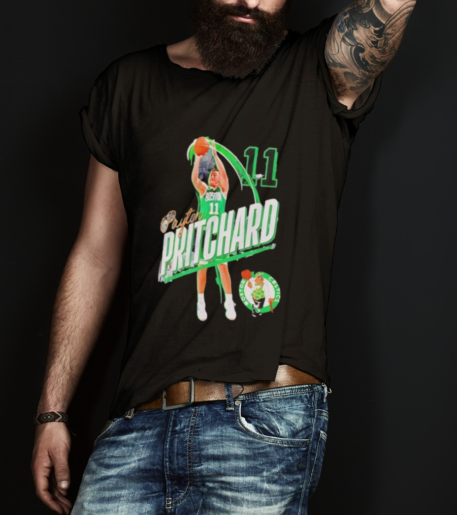 Boston Celtics Payton Pritchard 11 Basketball Player Action T-Shirt