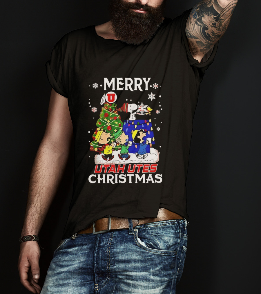Merry Christmas Snoopy And Friends Utah Utes T-Shirt