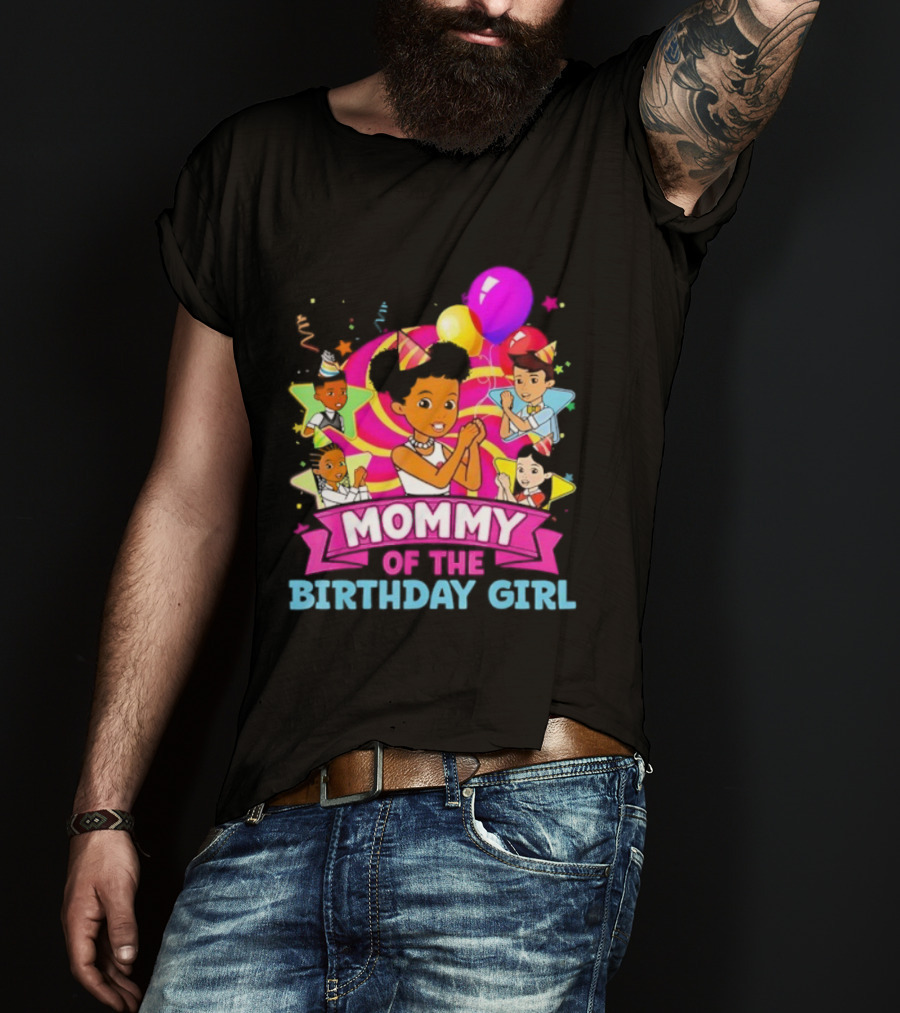 Mommy Of The Birthday Girl Pink Balloons Celebration Family Party T-Shirt