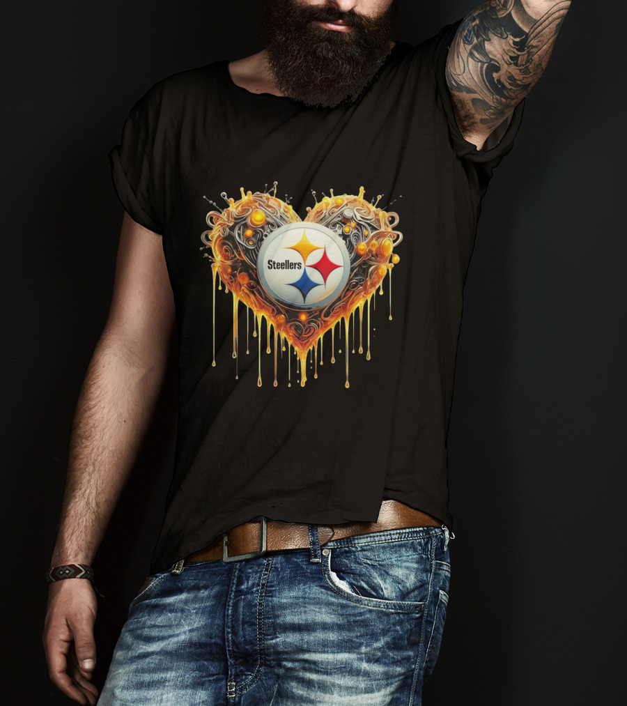Pittsburgh Steelers NFL Heart Caramel Swirl Pattern T-Shirt