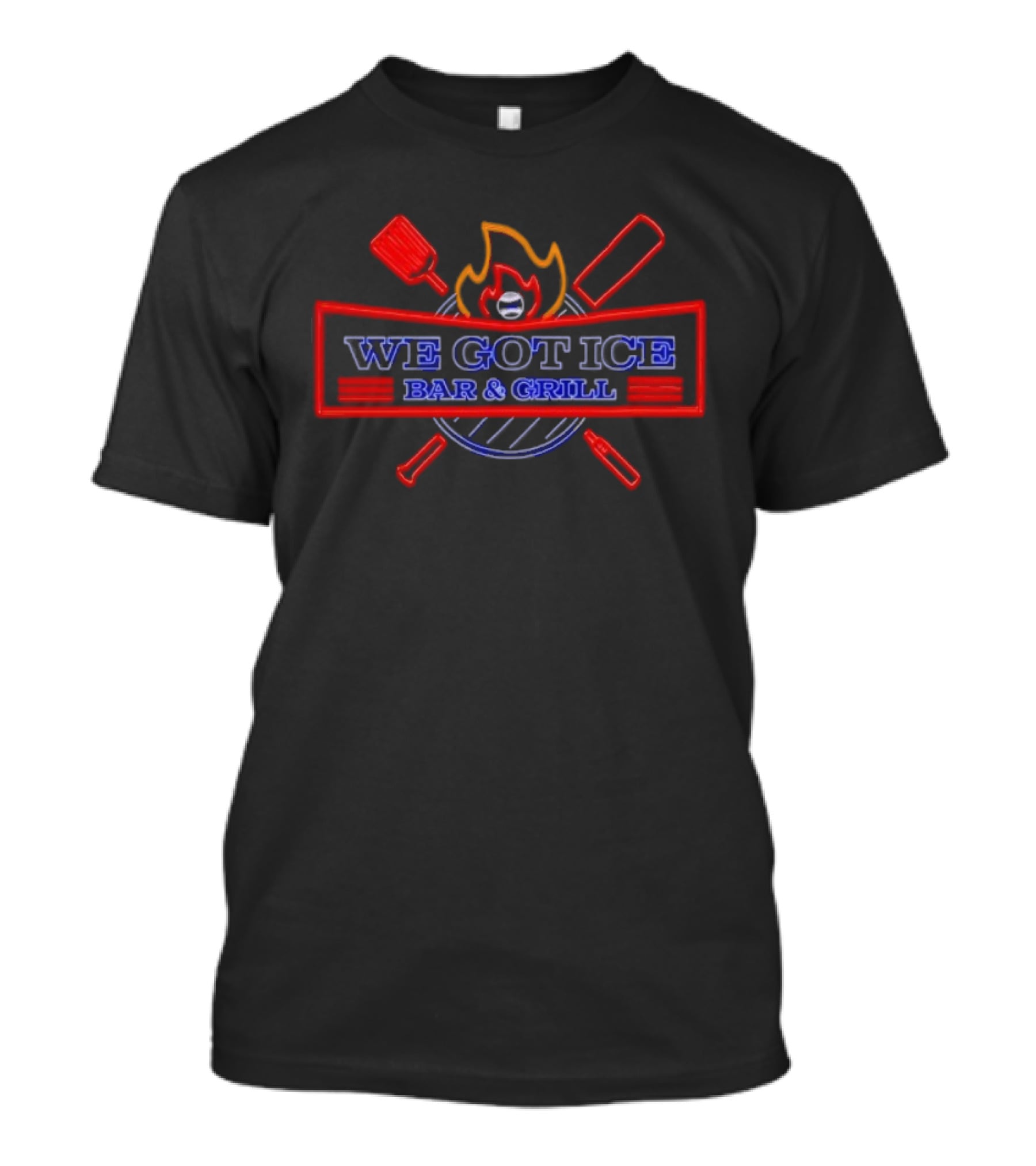 We Got Ice Bar & Grill Baseball Bat And Spatula Flame Logo T-Shirt
