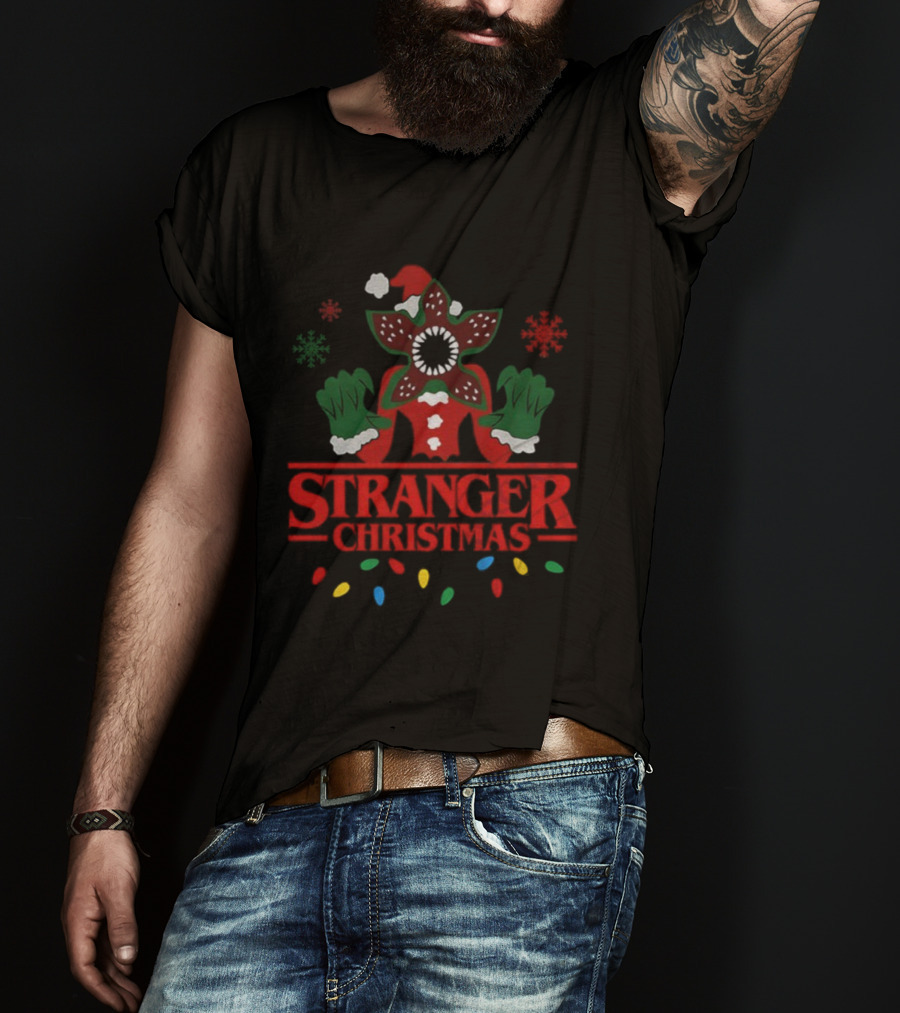 Stranger Christmas Grinch Demogorgon Santa Claus Crossover Holiday Theme T-Shirt