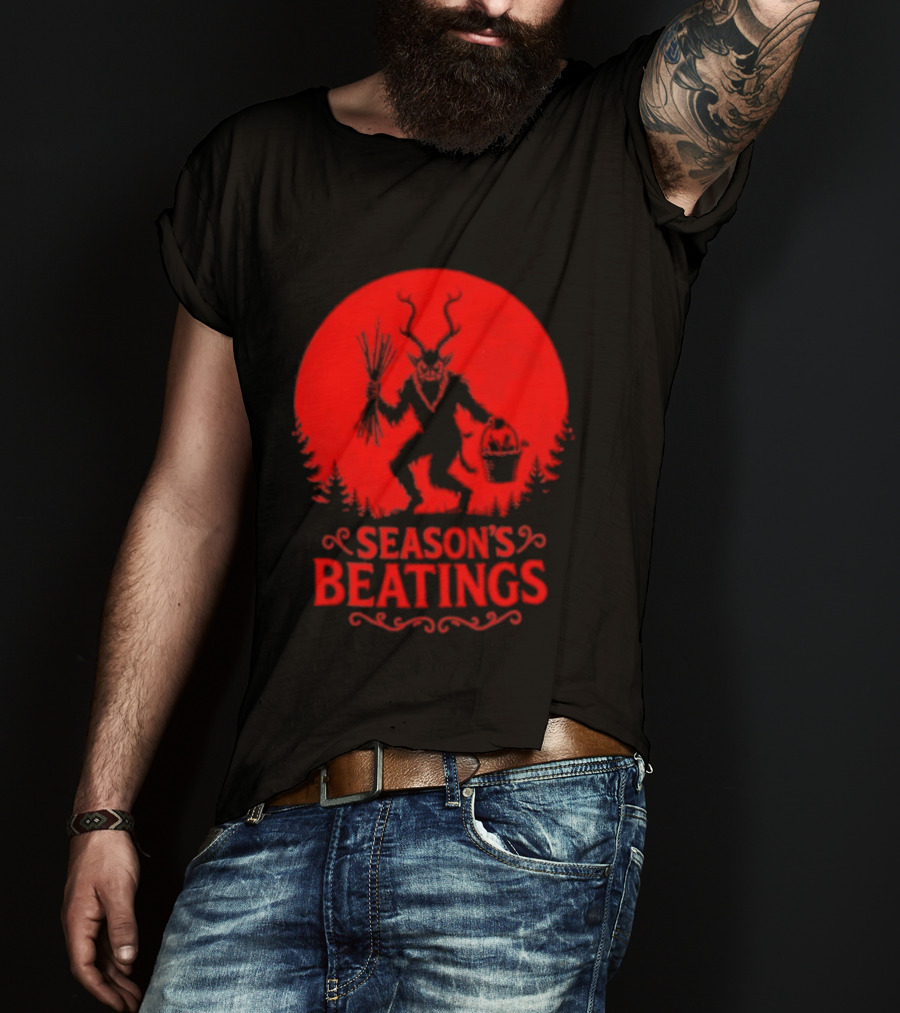 Krampus Season’s Beatings Gothic Christmas Horror T-Shirt