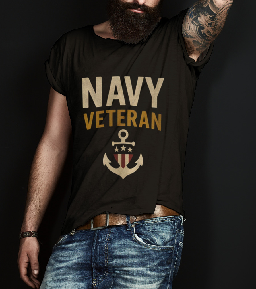 Navy Veteran Anchor Stars Stripes Military US Patriotic T-Shirt