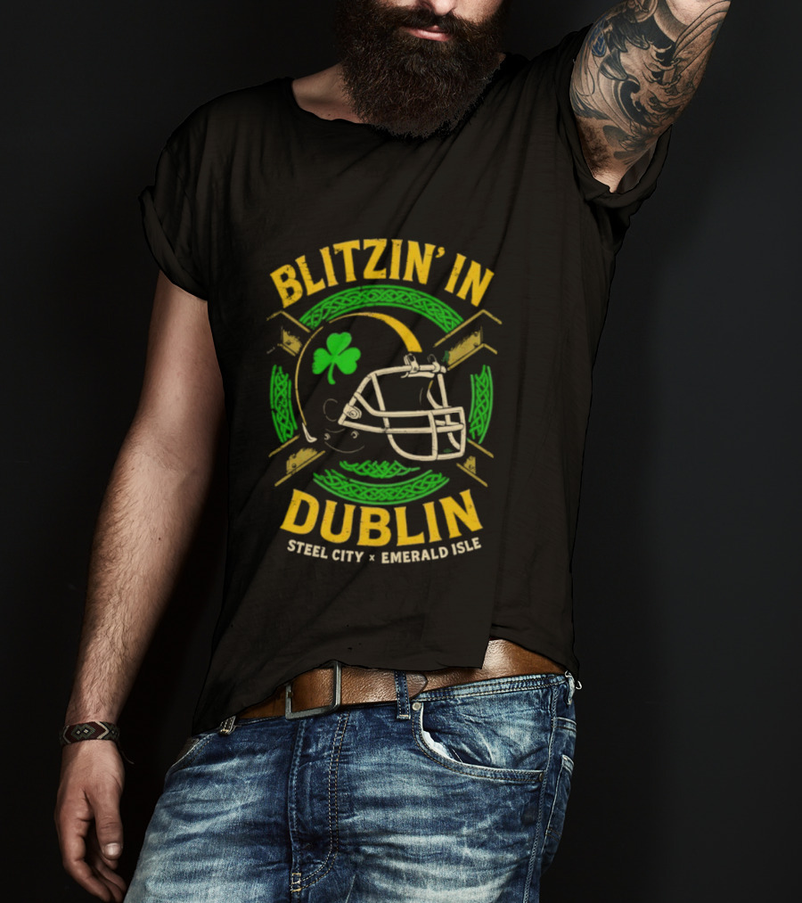 Blitzin’ In Dublin Steel City Emerald Isle Helmet Shamrock T-Shirt