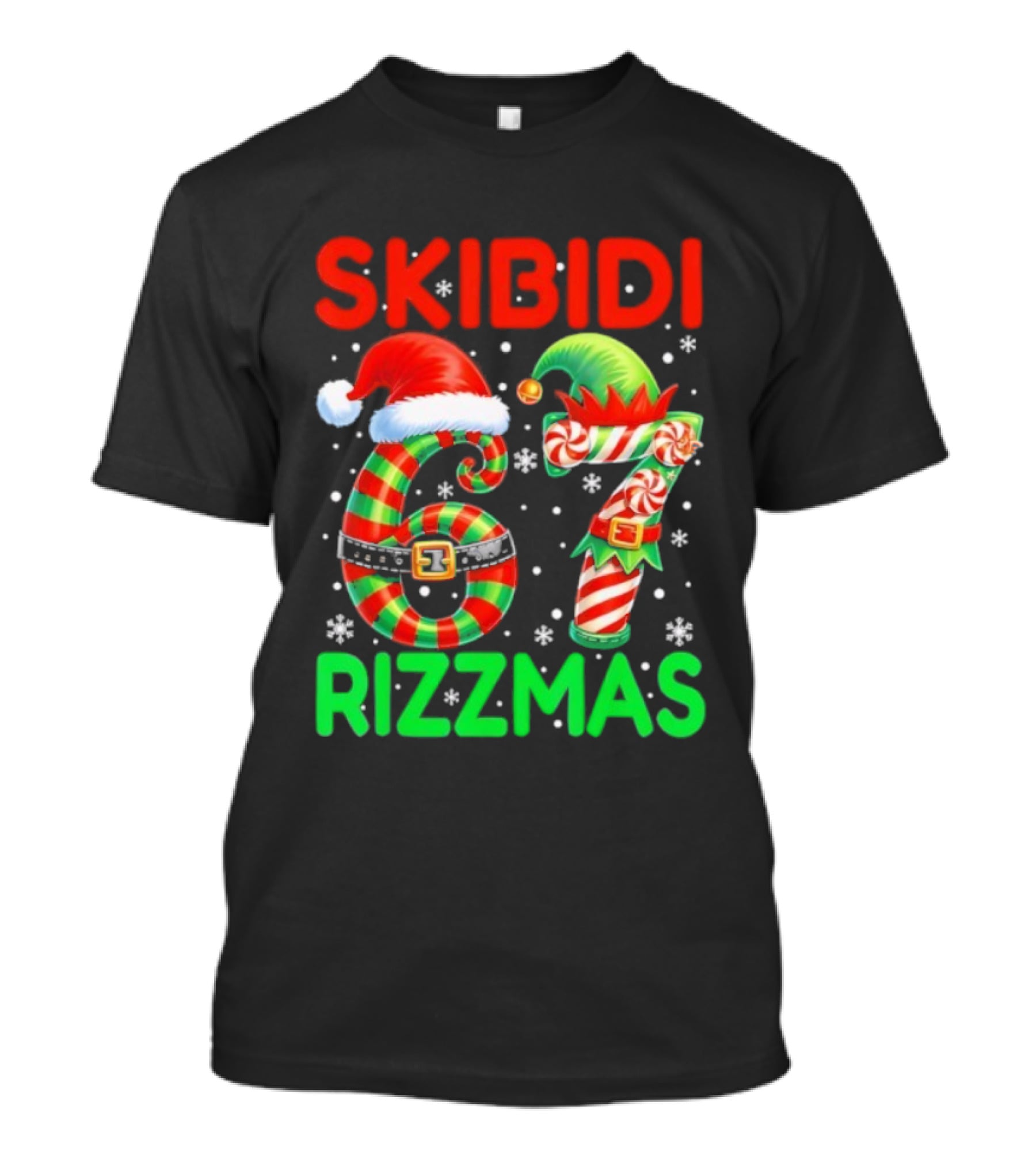 Skibidi 67 Rizzmas Funny Christmas Elf Candy Cane Holiday Meme T-Shirt