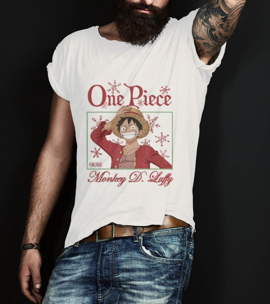 One Piece Monkey D. Luffy Happy Holidays Christmas Snowflakes T-Shirt